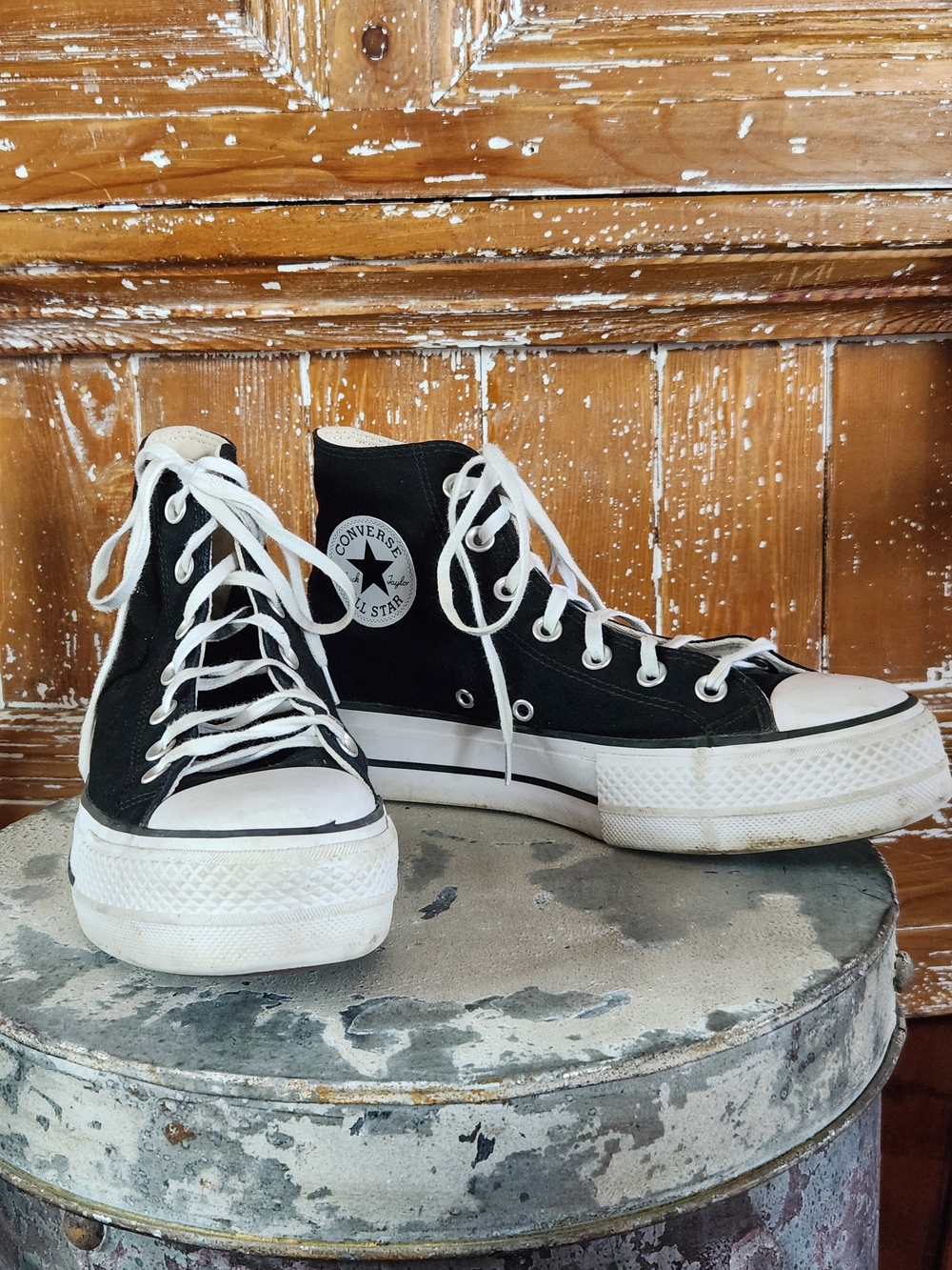 Converse Black and White High Top Platform Sneakers